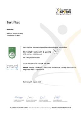 Zertifikat personal Trainer B Lizenz uai
